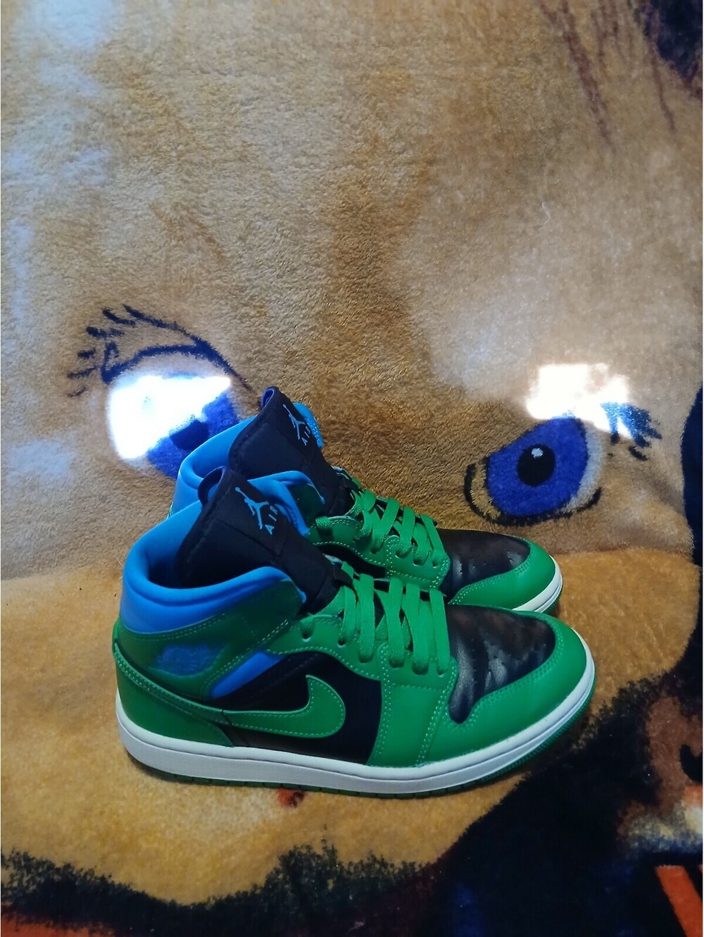 Nike Air Jordan 1 Mid Green Blue Black Sneakers Size US 8